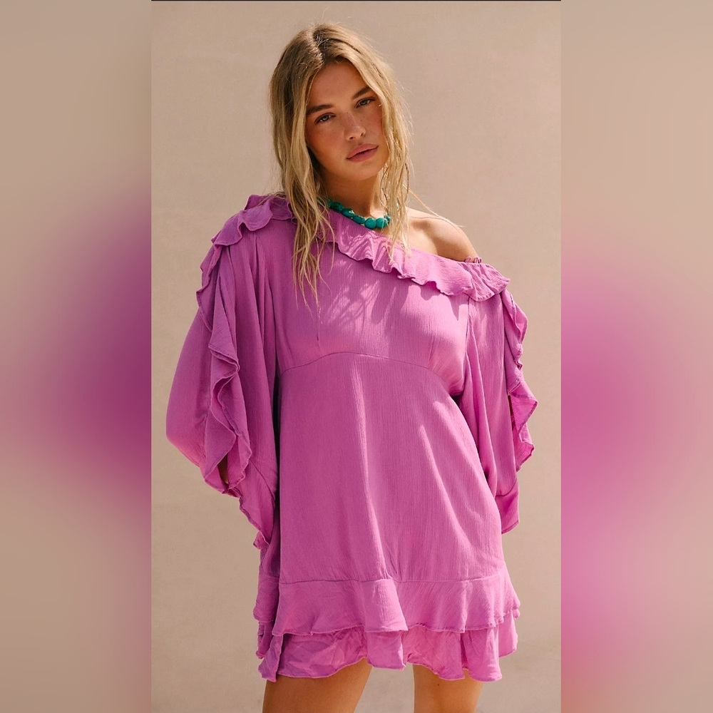 Free People Wild Waves Ruffled Off The Shoulder Mini Dress - Picture 7 of 8